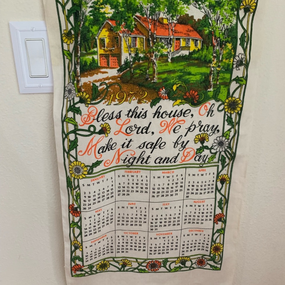 Vintage 1972 Linen Wall Hanging Towel” Bless This House, Lord We Pray.